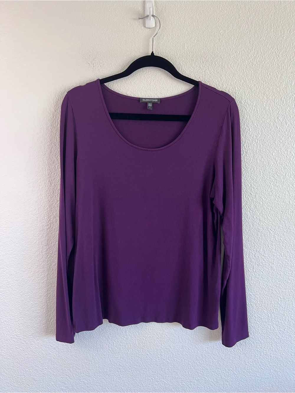 Eileen Fisher Women's Long Sleeve Scoop Neck Jersey Tee Deep Purple Classic